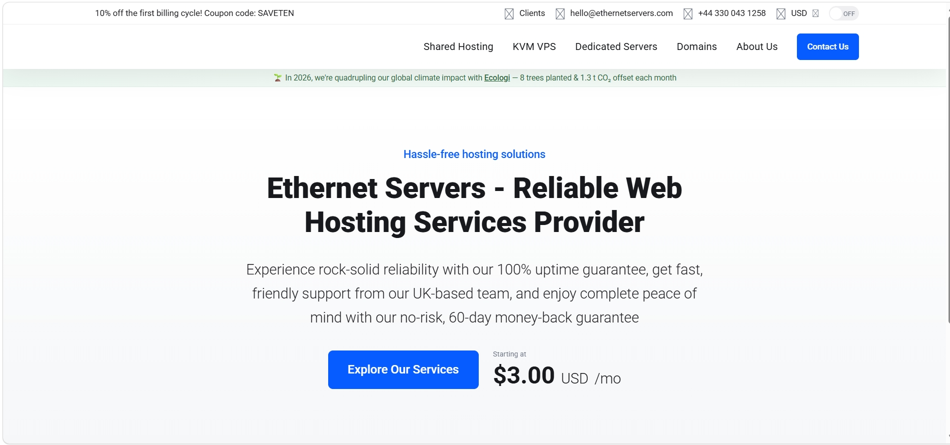 EthernetServers：便宜大带宽VPS，1核1GB/55GB SSD，10Gbps@2TB，月付$2.7起，可选美国/英国/德国机房